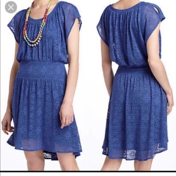 Anthropologie Leifnotes blue hi-low smocked lace dress size XS - Picture 2 of 8